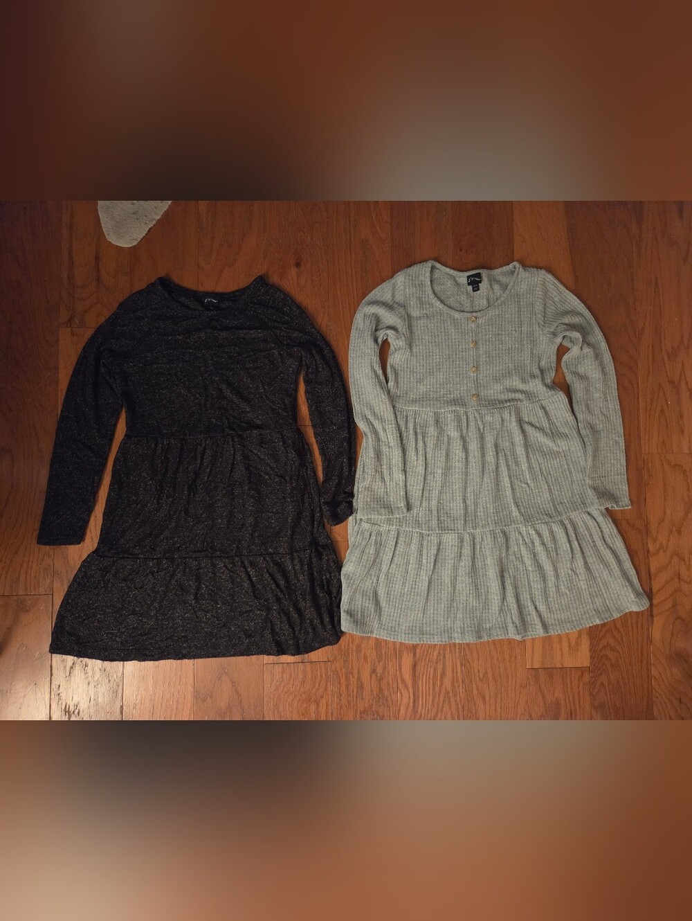 art class Girls Long Sleeve Tiered Dresses in Gray and Black